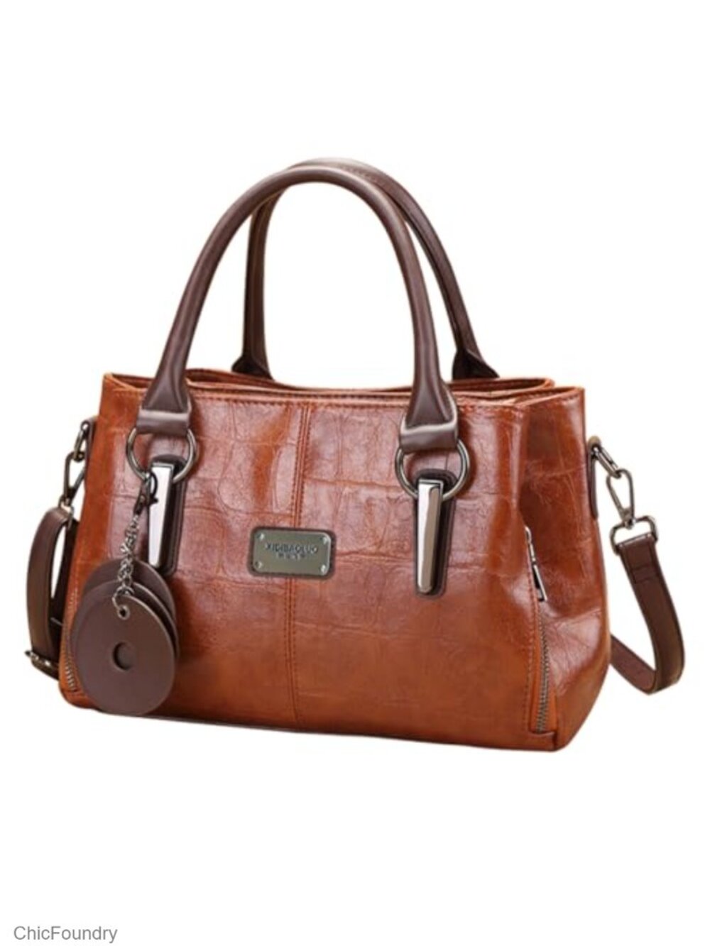 Women's Vegan Leather Satchel Tote with Multiple Pockets and Adjustable Strap